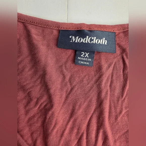 ModCloth 2X Dusty Rose/ Mauve Short Flutter Tie Sleeves Top Cd-2980 - Picture 3 of 6